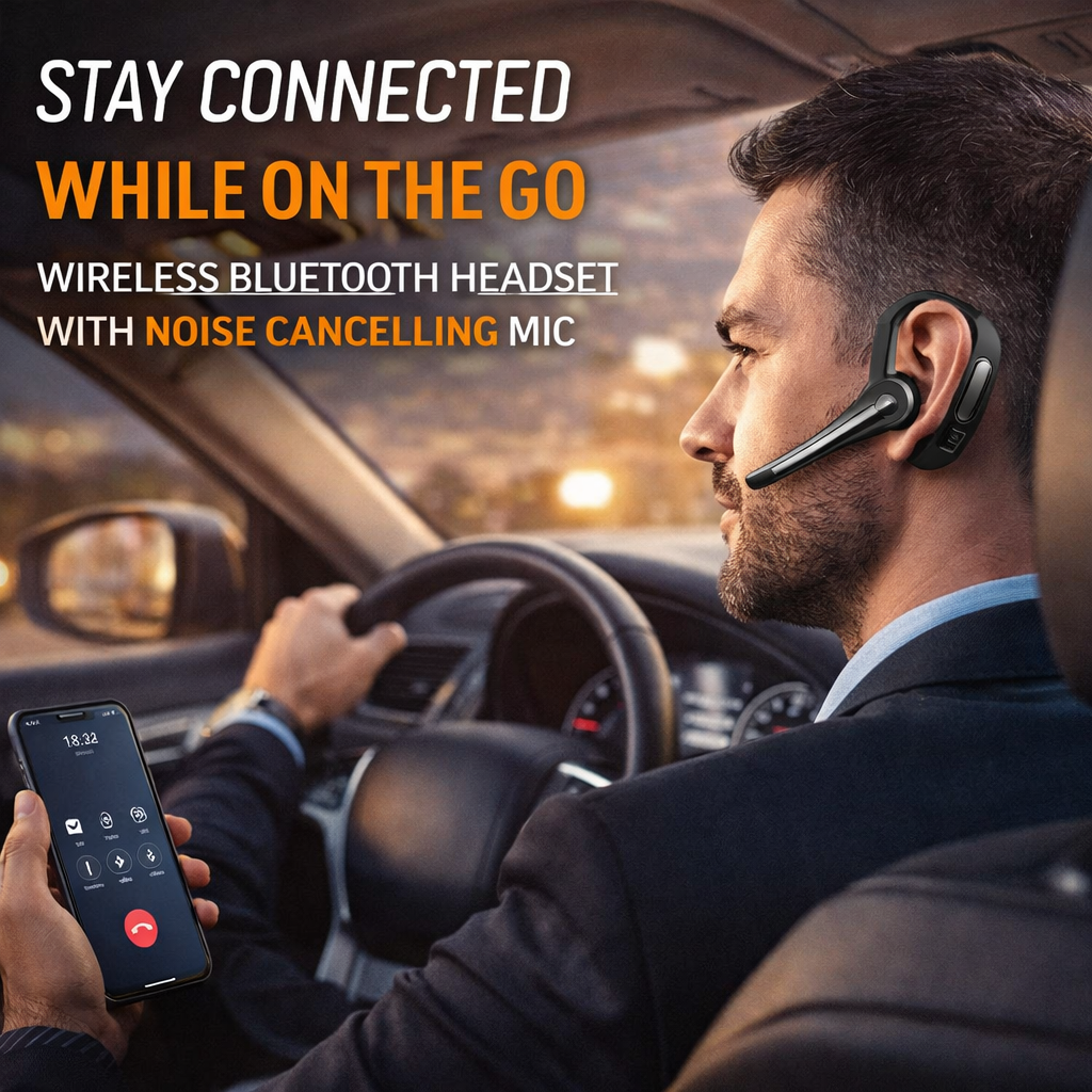 Bluetooth Hands-Free Earpiece – Wireless Business Headset with Noise Reduction & Long Battery