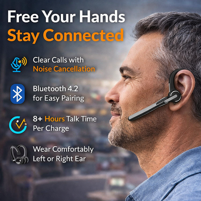 Bluetooth Hands-Free Earpiece – Wireless Business Headset with Noise Reduction & Long Battery