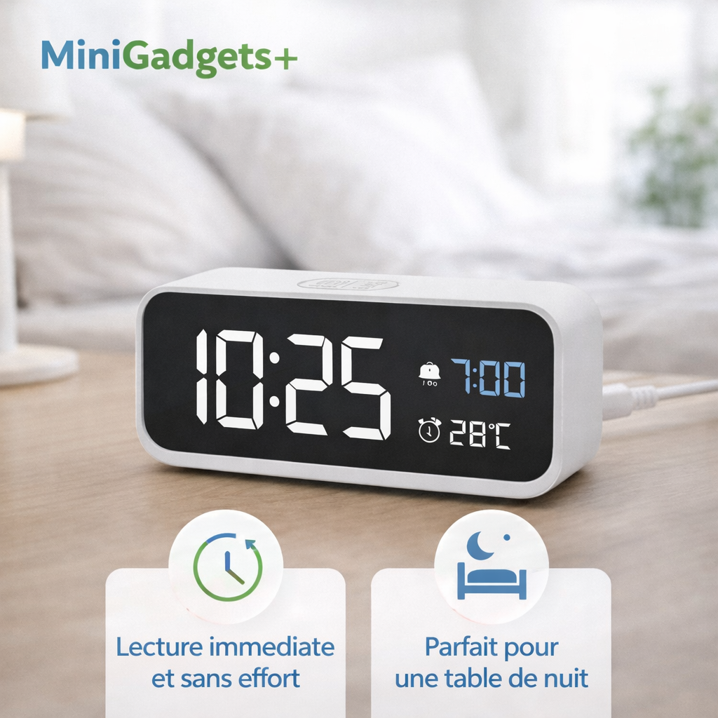 Réveil digital minimaliste – Le temps, sans distraction